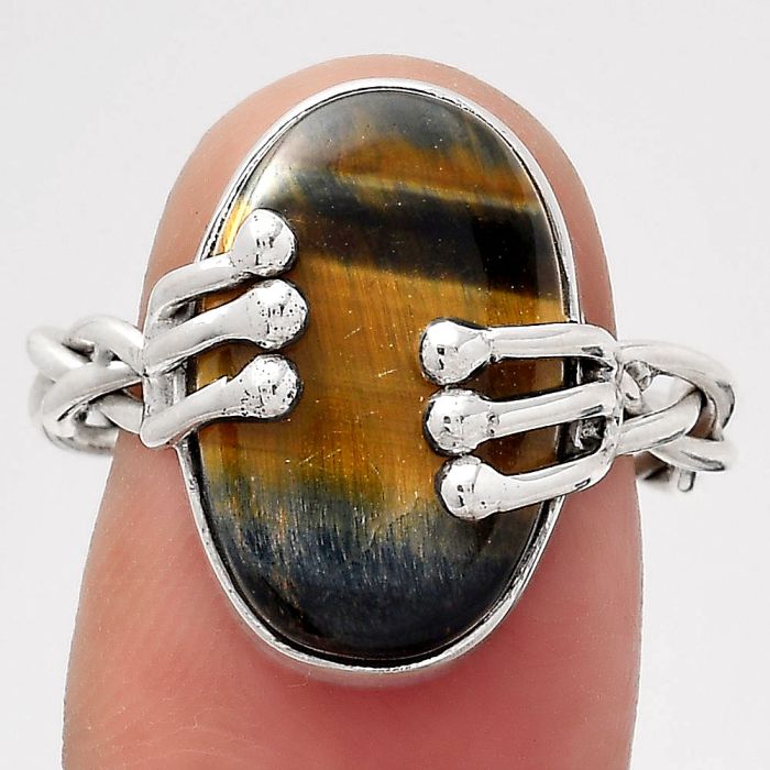 Natural Blue Tiger Eye Ring size-8.5 SDR134757 R-1553, 11x17 mm