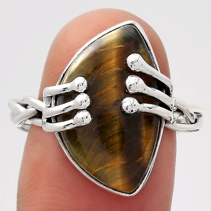 Natural Blue Tiger Eye Ring size-9 SDR134767 R-1553, 12x18 mm