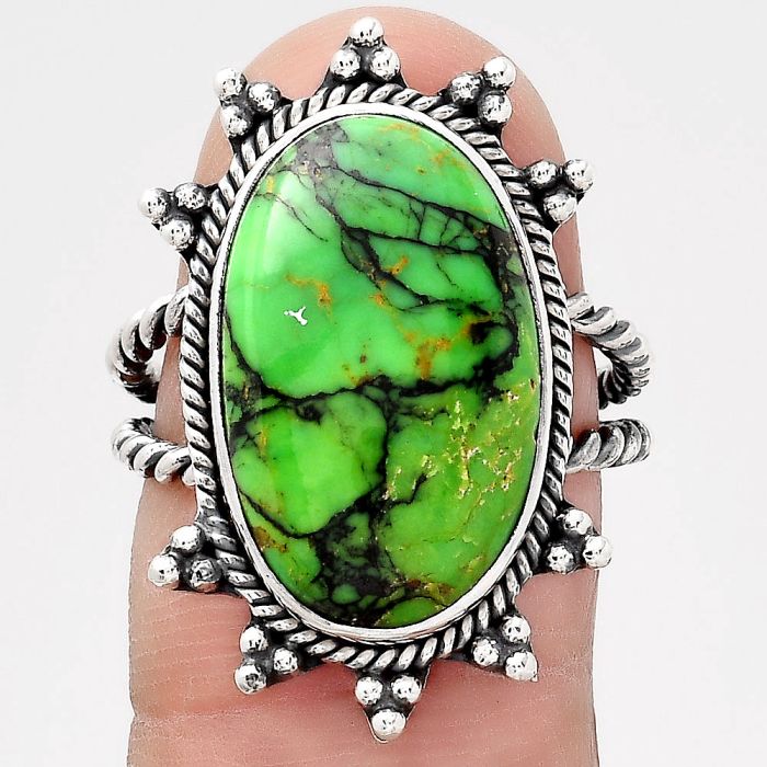 Natural Green Matrix Turquoise Ring size-7 SDR135274 R-1234, 12x19 mm