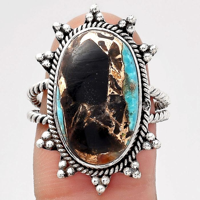 Natural Shell In Black Blue Turquoise Ring size-7 SDR135345 R-1234, 11x19 mm