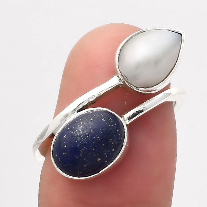 Natural Lapis - Afghanistan and Pearl Ring size-7 SDR136100 R-1235, 7x9 mm