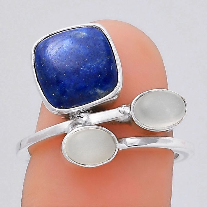 Lapis and Srilankan Moonstone Ring size-6.5 SDR136177 R-1237, 9x9 mm