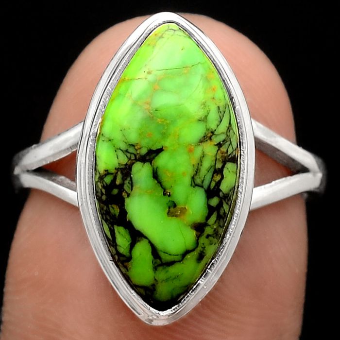 Natural Green Matrix Turquoise Ring size-7.5 SDR136517 R-1008, 9x18 mm