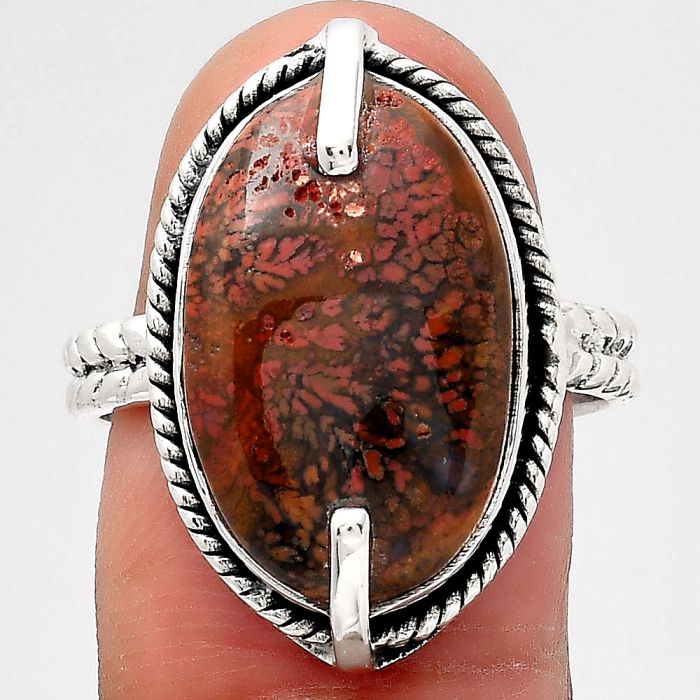 Natural Red Moss Agate Ring size-8.5 SDR136748 R-1635, 12x19 mm