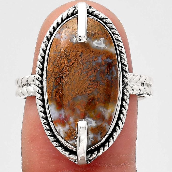 Natural Red Moss Agate Ring size-8.5 SDR136766 R-1635, 11x19 mm