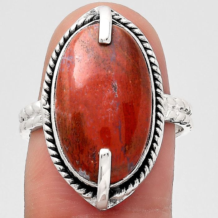 Natural Red Moss Agate Ring size-7.5 SDR136771 R-1635, 11x18 mm