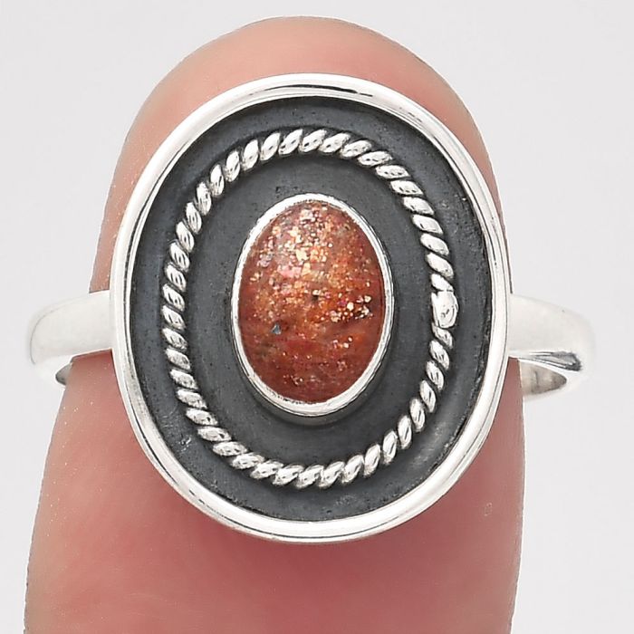 Natural Sunstone - Namibia Ring size-8.5 SDR136892 R-1439, 5x7 mm