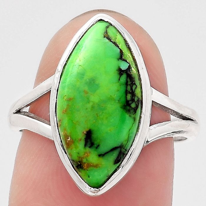 Natural Green Matrix Turquoise Ring size-8 SDR137949 R-1008, 9x18 mm