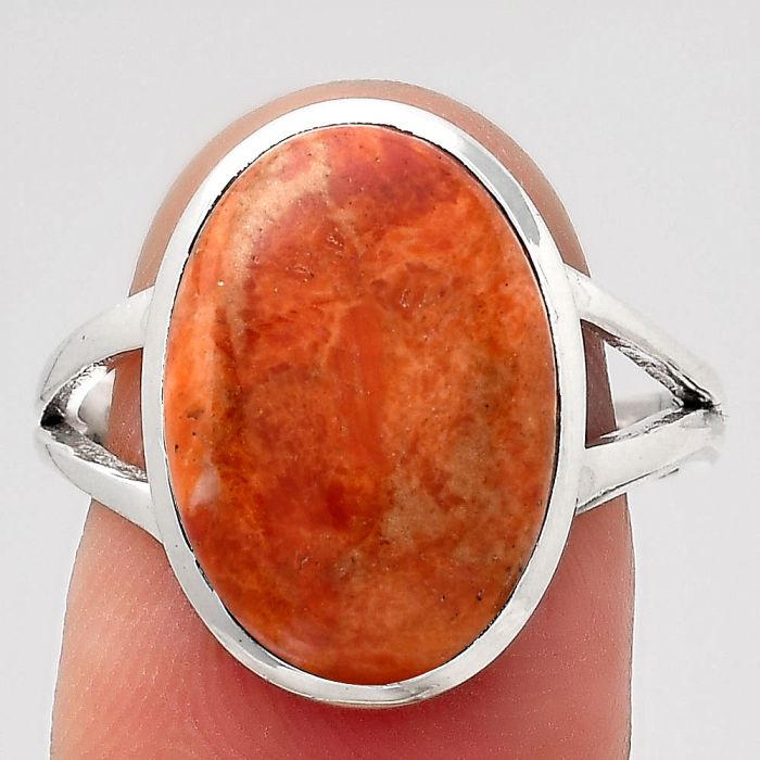 Natural Red Sponge Coral Ring size-8 SDR139478 R-1005, 11x16 mm
