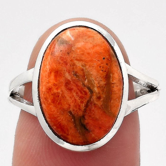 Natural Red Sponge Coral Ring size-8 SDR139518 R-1005, 11x16 mm