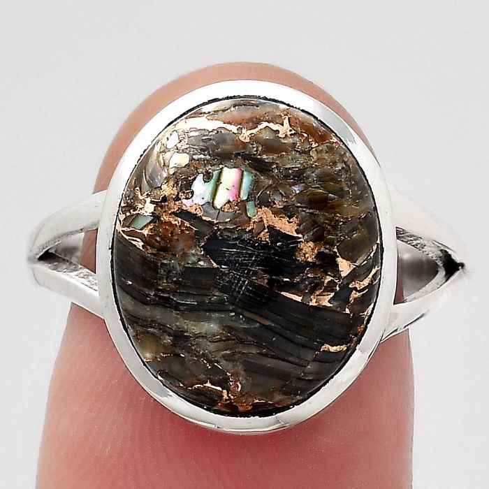 Natural Copper Abalone Shell Ring size-8 SDR139524 R-1005, 12x14 mm