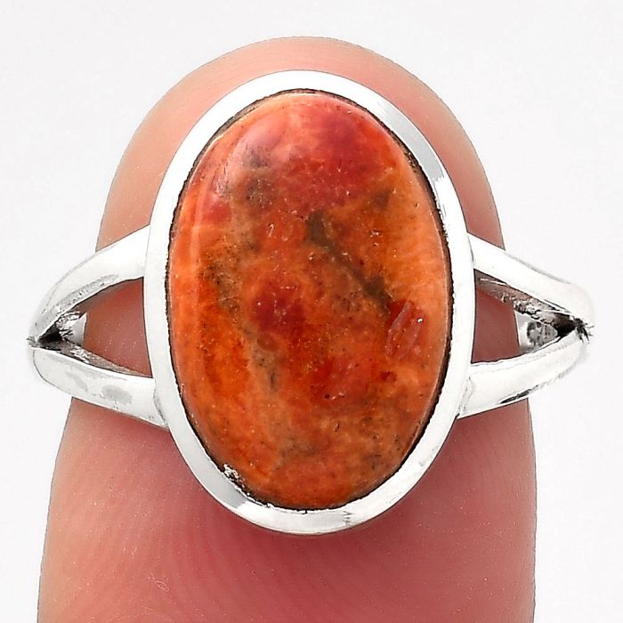 Natural Red Sponge Coral Ring size-7 SDR139542 R-1005, 10x14 mm