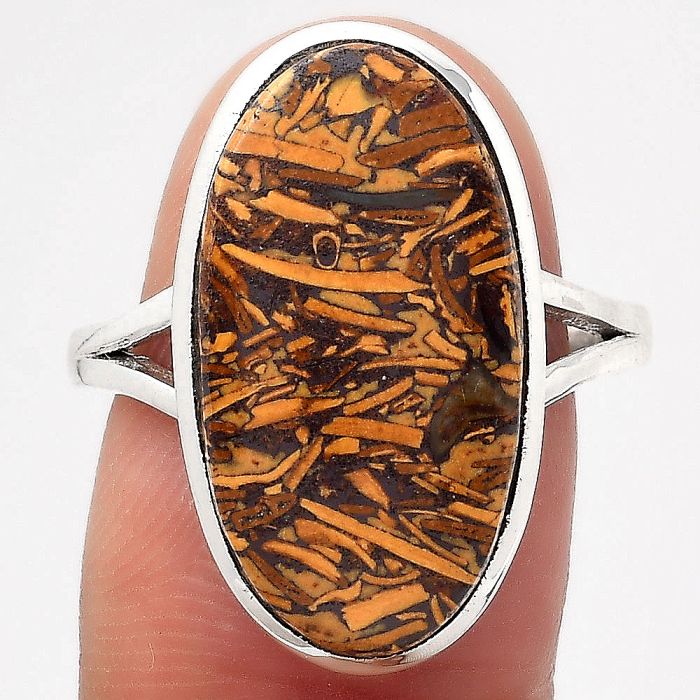 Coquina Fossil Jasper - India Ring size-8.5 SDR139579 R-1005, 12x21 mm