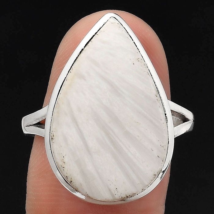 Natural White Scolecite Ring size-9 SDR139622 R-1002, 14x22 mm