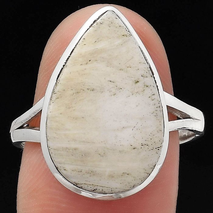 Natural White Scolecite Ring size-9 SDR139623 R-1002, 12x19 mm