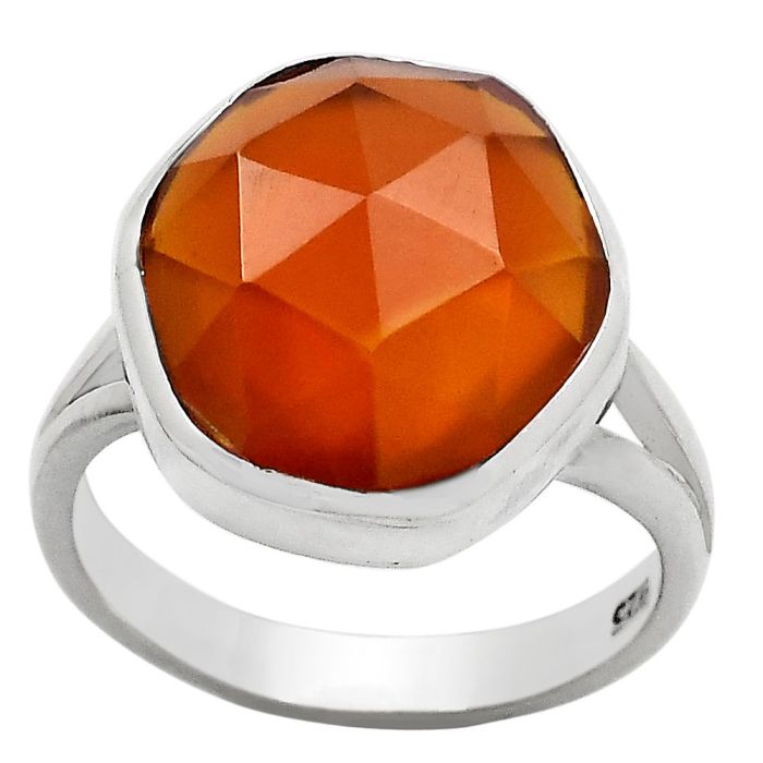 Faceted Lab Created Padparadscha Sapphire Ring size-7 SDR139718 R-1005, 13x15 mm