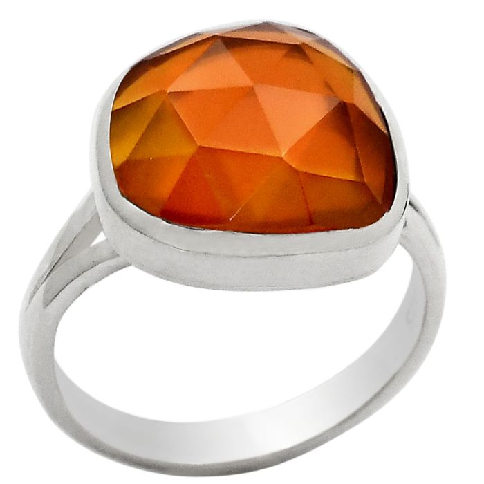 Faceted Lab Created Padparadscha Sapphire Ring size-7 SDR139749 R-1005, 14x14 mm