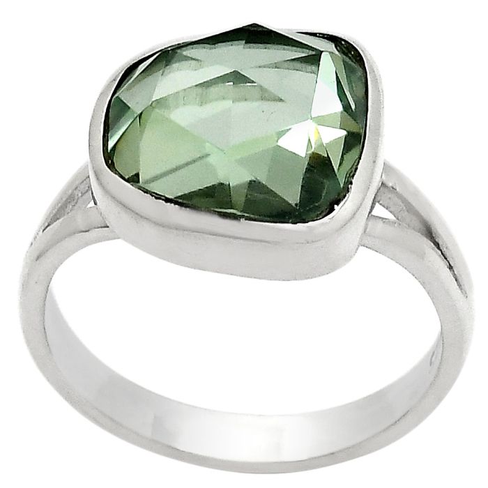 Faceted Lab Created Prasiolite Ring size-7 SDR139787 R-1005, 11x12 mm