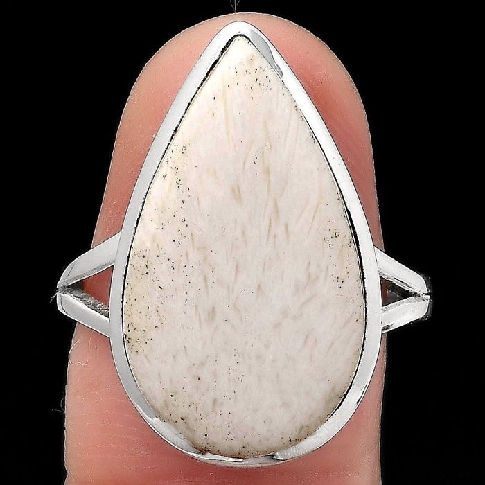 Natural White Scolecite Ring size-8 SDR139955 R-1005, 13x22 mm