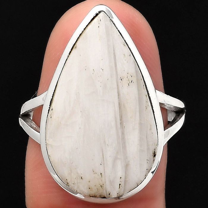 Natural White Scolecite Ring size-7.5 SDR140196 R-1005, 13x22 mm