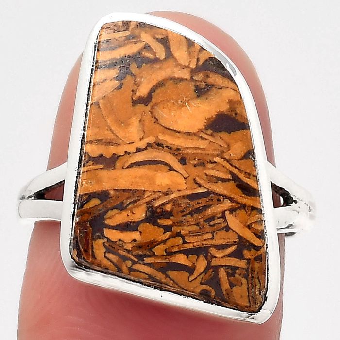 Natural Coquina Fossil Jasper - India Ring size-7 SDR140218 R-1005, 12x21 mm