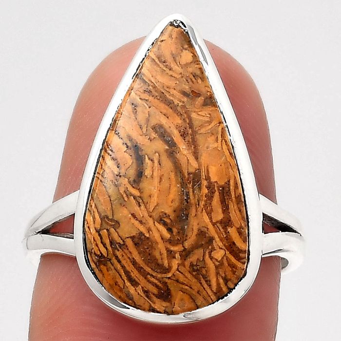 Natural Coquina Fossil Jasper - India Ring size-7 SDR140279 R-1005, 11x20 mm