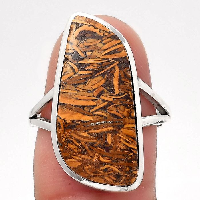 Coquina Fossil Jasper - India Ring size-7.5 SDR140281 R-1005, 11x25 mm