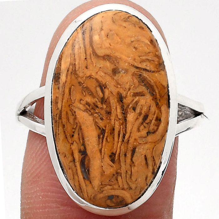 Natural Coquina Fossil Jasper - India Ring size-9 SDR140634 R-1005, 13x22 mm