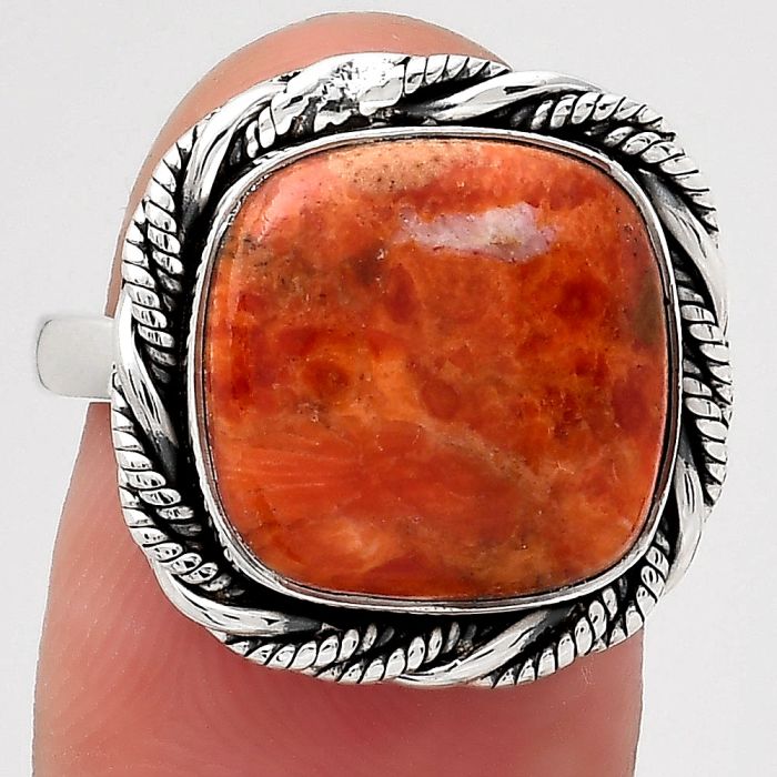 Natural Red Sponge Coral Ring size-7 SDR140697 R-1013, 13x13 mm