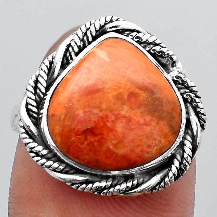 Natural Red Sponge Coral Ring size-7.5 SDR140965 R-1013, 13x13 mm