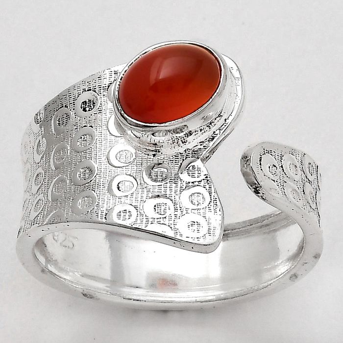 Adjustable - Natural Carnelian Ring size-9 SDR141263 R-1381, 6x8 mm