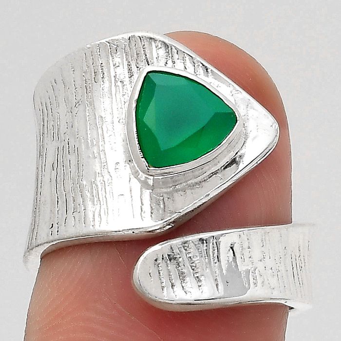 Adjustable - Natural Green Onyx Ring size-7 SDR141313 R-1374, 7x7 mm