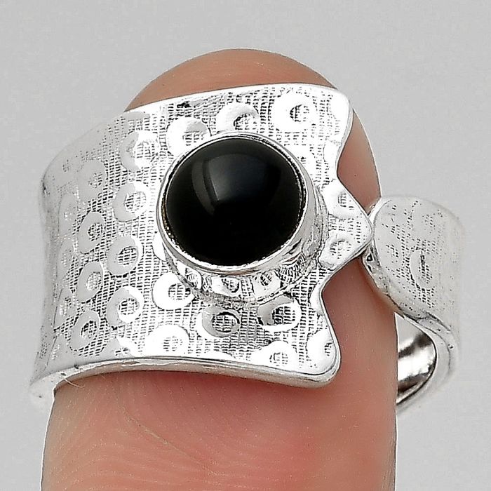 Adjustable - Black Onyx - Brazil Ring size-8 SDR141425 R-1381, 7x7 mm