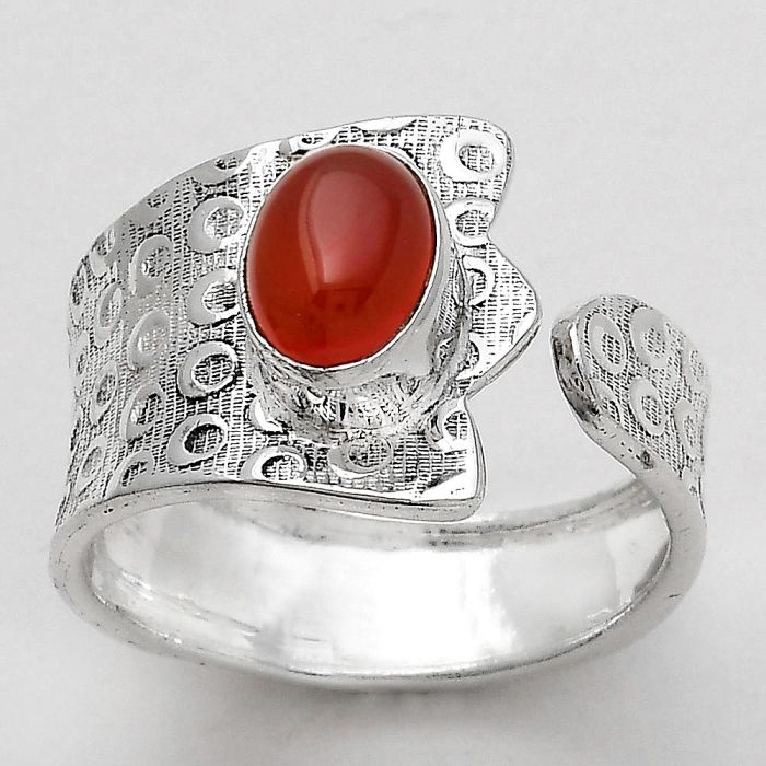 Adjustable - Natural Carnelian Ring size-8 SDR141429 R-1381, 6x8 mm