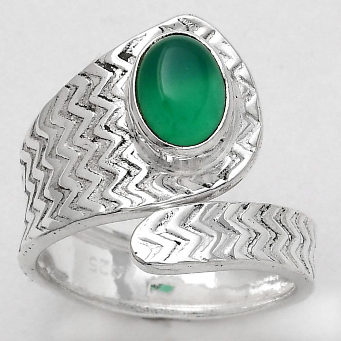 Adjustable - Natural Green Onyx Ring size-7 SDR141550 R-1374, 6x8 mm