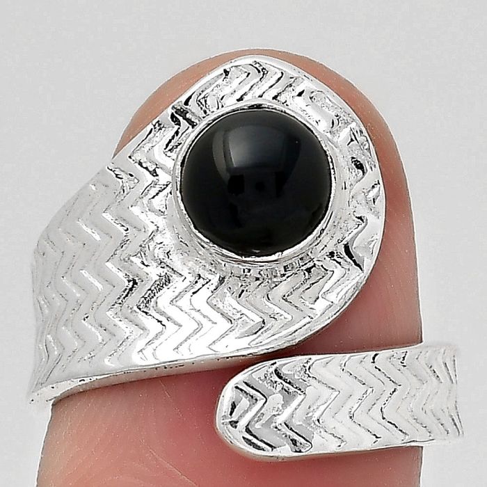 Adjustable - Black Onyx - Brazil Ring size-6.5 SDR141555 R-1374, 7x7 mm