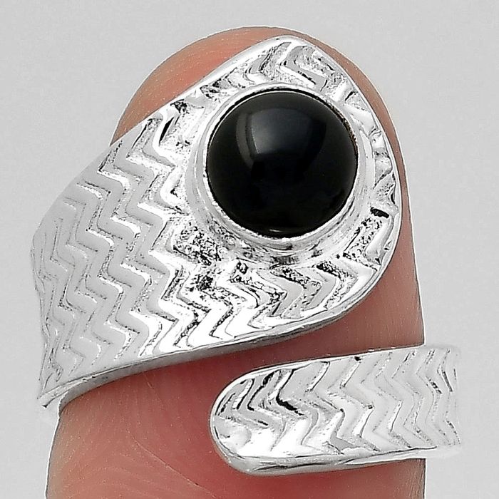 Adjustable - Black Onyx - Brazil Ring size-6.5 SDR141563 R-1374, 7x7 mm
