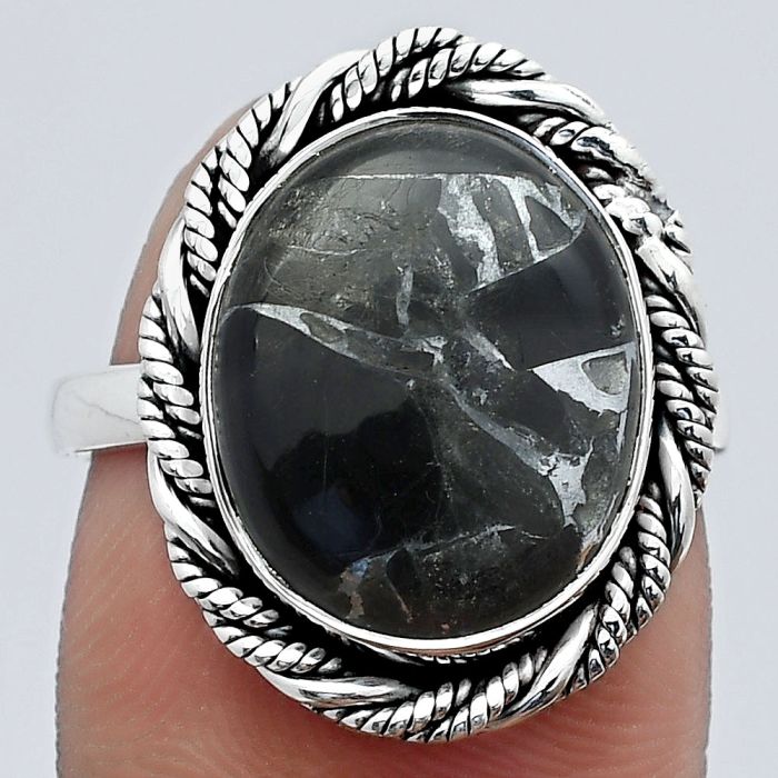 Natural Obsidian And Zinc Ring size-7.5 SDR142206 R-1013, 12x15 mm