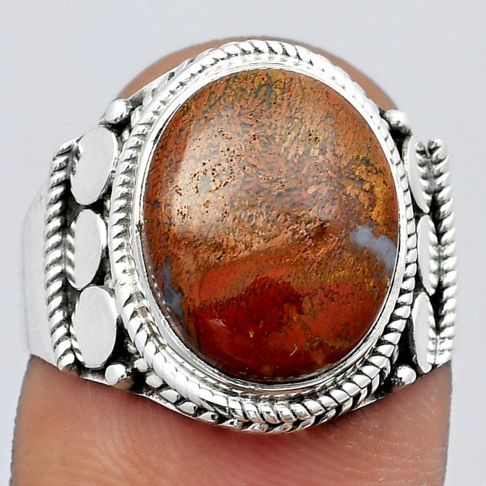 Natural Red Moss Agate Ring size-8 SDR142628 R-1579, 11x14 mm