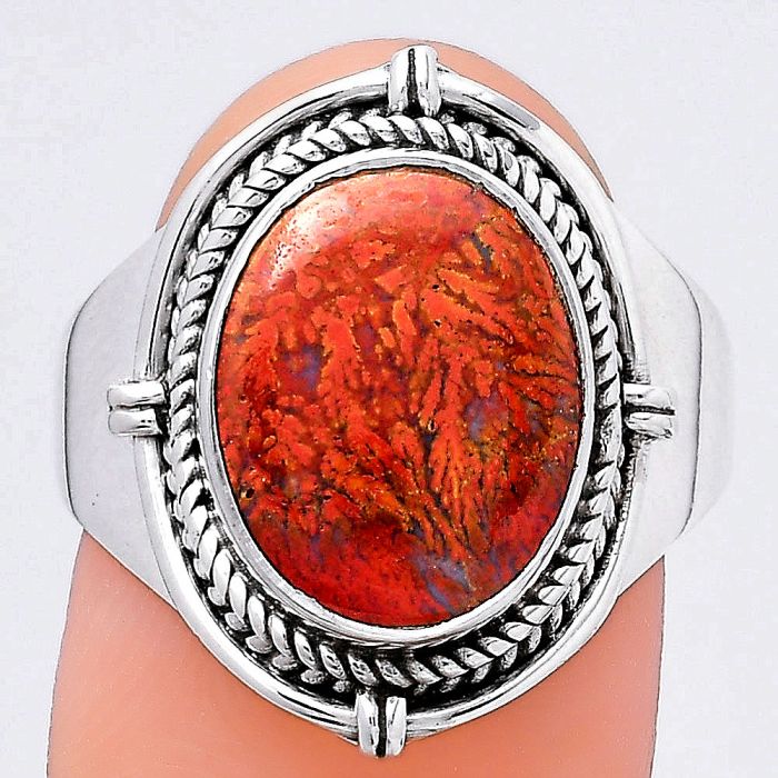 Natural Red Moss Agate Ring size-8.5 SDR146827 R-1539, 10x13 mm