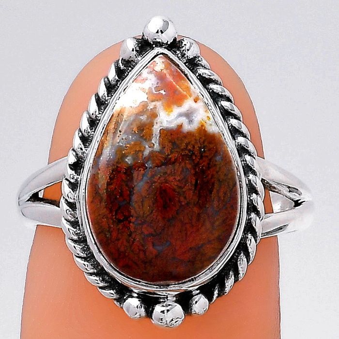 Natural Red Moss Agate Ring size-7 SDR147241 R-1253, 10x15 mm