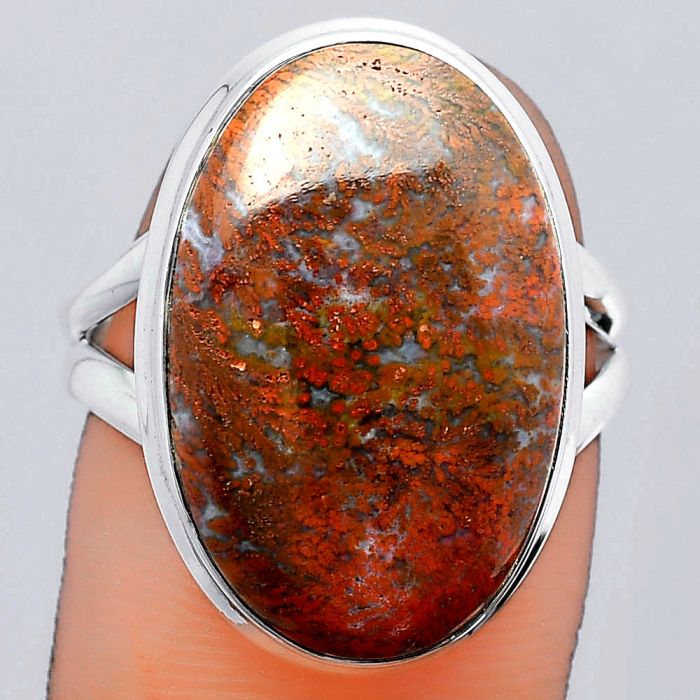 Natural Red Moss Agate Ring size-8.5 SDR148205 R-1008, 14x21 mm