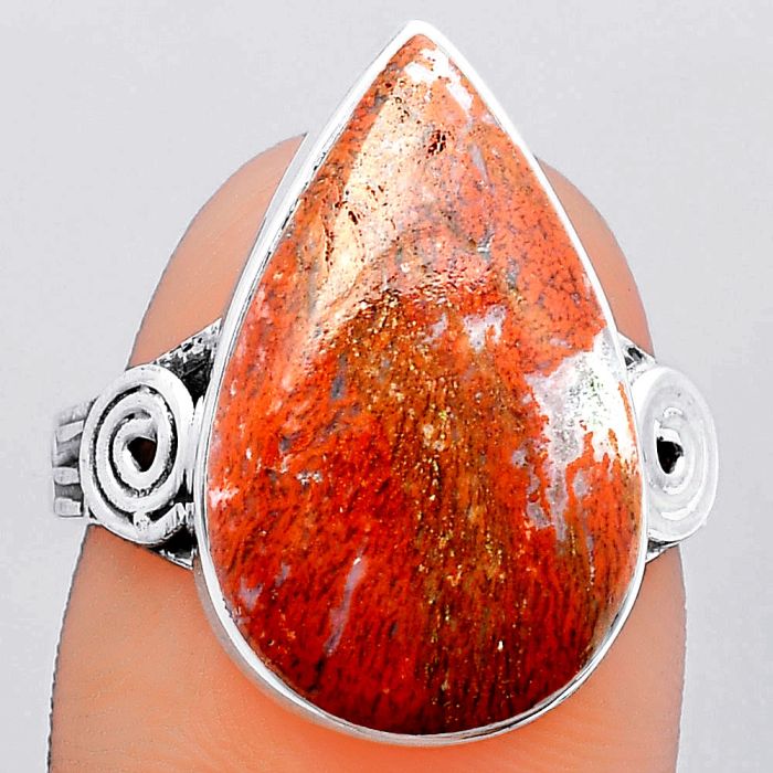 Natural Red Moss Agate Ring size-8 SDR148434 R-1315, 13x20 mm