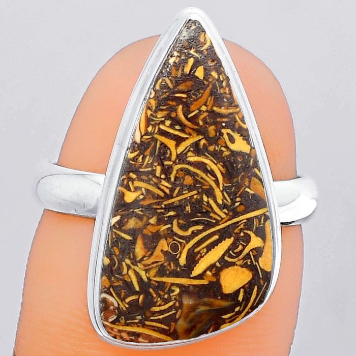 Coquina Fossil Jasper - India Ring size-7.5 SDR148559 R-1007, 11x22 mm