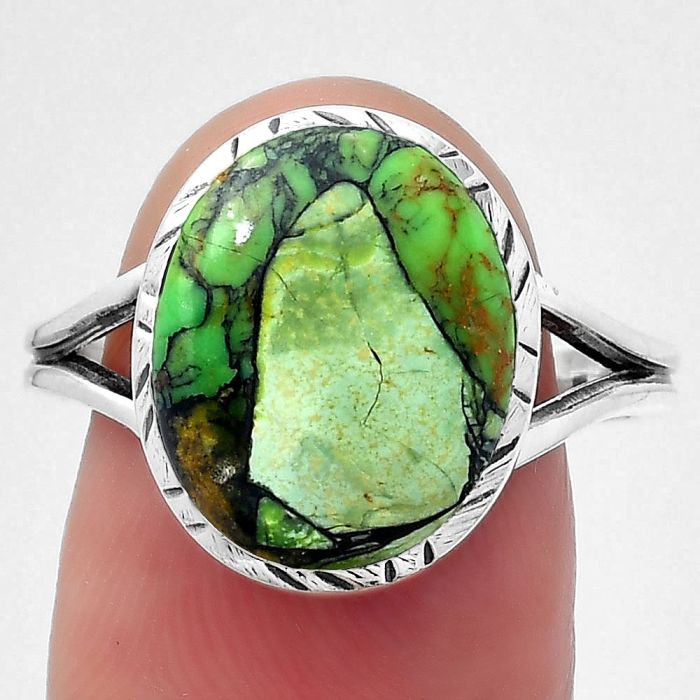 Natural Green Matrix Turquoise Ring size-9 SDR150116 R-1074, 11x14 mm