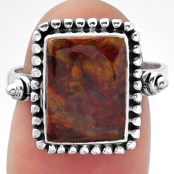 Natural Red Moss Agate Ring size-7.5 SDR150751 R-1071, 9x12 mm