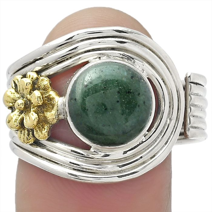 Two Tone Adjustable Flower - Green Aventurine Ring size-9 SDR150905 R-1491, 9x9 mm