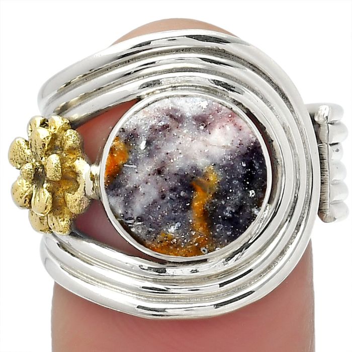 Two Tone Adjustable Flower - Indian Blanket Jasper Ring size-7 SDR150921 R-1491, 10x10 mm