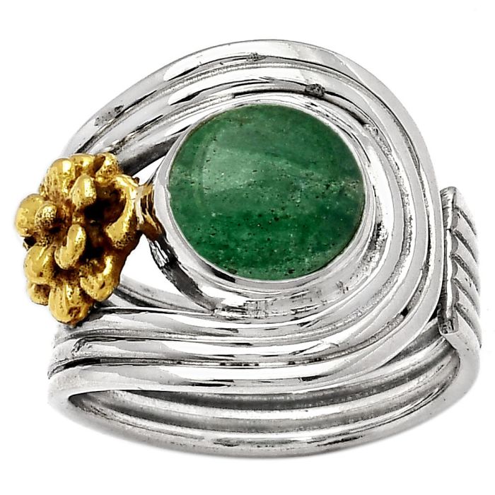 Two Tone Adjustable Flower - Green Aventurine Ring size-6.5 SDR150959 R-1491, 9x9 mm