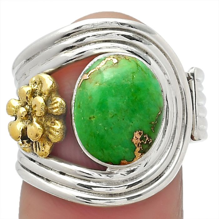 Two Tone Adjustable Flower - Copper Green Turquoise Ring size-6.5 SDR150961 R-1491, 8x11 mm